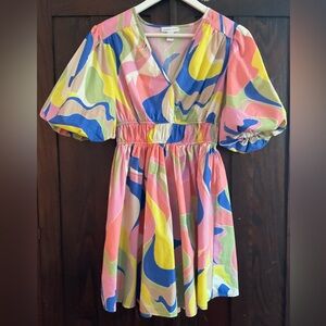 Sincerely Jules Multicolor Puff Sleeve Mini Dress